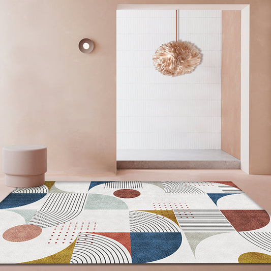 Contemporary Decoration Area Rug Multi Color Geometric and Stripe Pattern Rug Polyester Washable Non-Slip Pet Friendly Carpet Distressed White