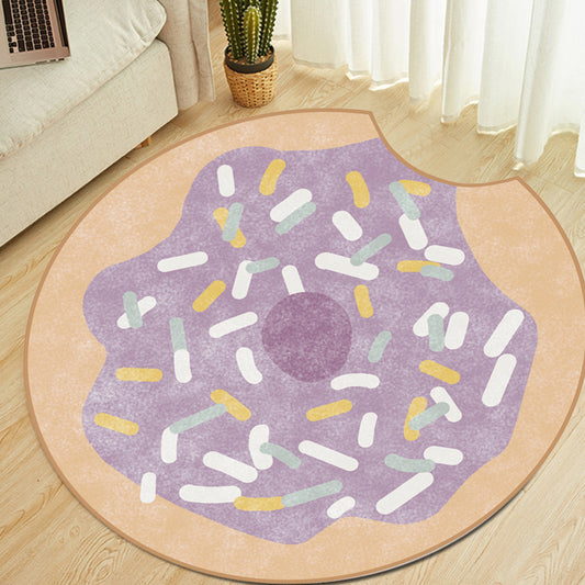 Multi Color Kids Rug Polypropylene Doughnut Pattern Rug Pet Friendly Washable Non-Slip Area Rug for Nursery Yellow-Red