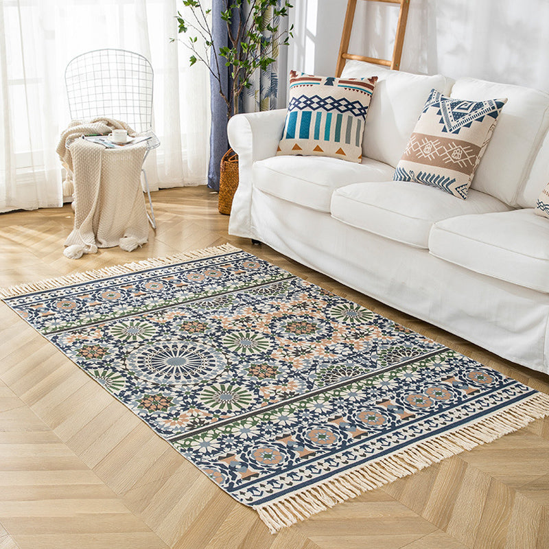 Multicolor Living Room Rug Bohemian Stripe and Geometric Pattern Rug Flax Washable Anti-Slip Backing Pet Friendly Carpet Green 3'11" x 5'11" Clearhalo 'Area Rug' 'Bohemian' 'Rugs' Rug' 1869301