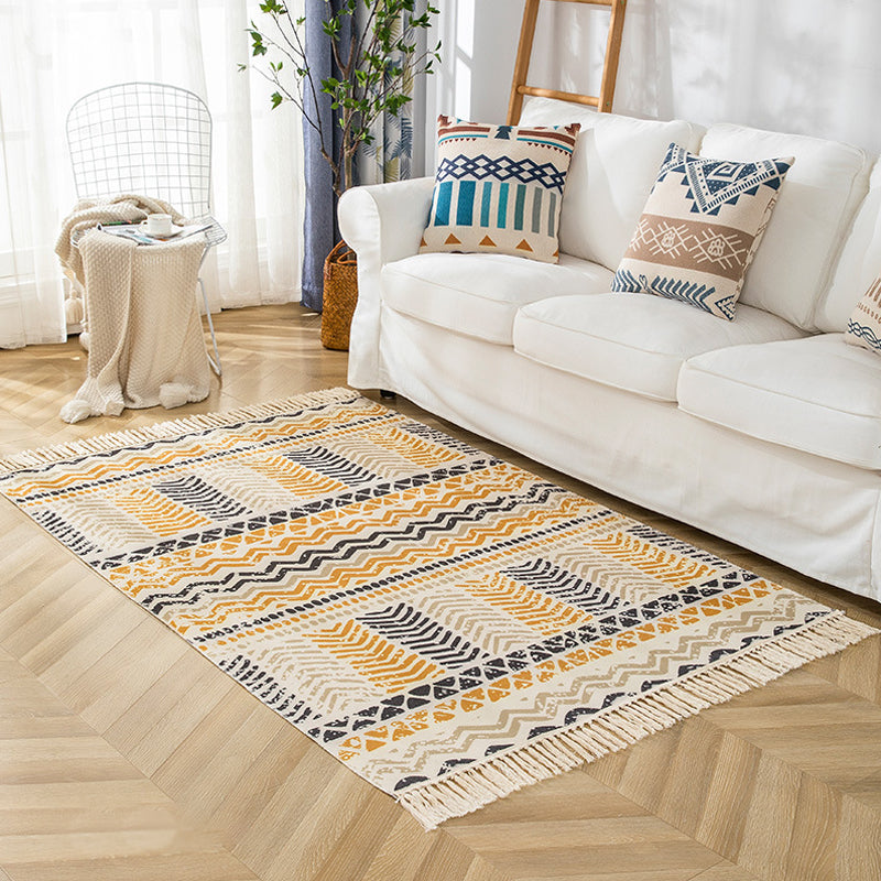 Multicolor Living Room Rug Bohemian Stripe and Geometric Pattern Rug Flax Washable Anti-Slip Backing Pet Friendly Carpet Yellow 3'11" x 5'11" Clearhalo 'Area Rug' 'Bohemian' 'Rugs' Rug' 1869302
