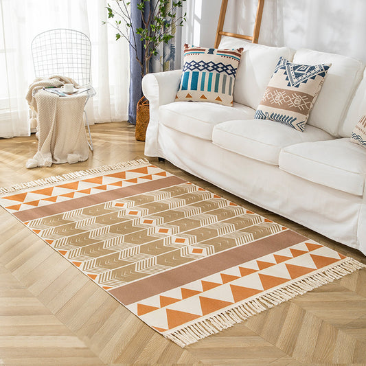 Multicolor Living Room Rug Bohemian Stripe and Geometric Pattern Rug Flax Washable Anti-Slip Backing Pet Friendly Carpet Yellow-Red 3'11" x 5'11" Clearhalo 'Area Rug' 'Bohemian' 'Rugs' Rug' 1869303