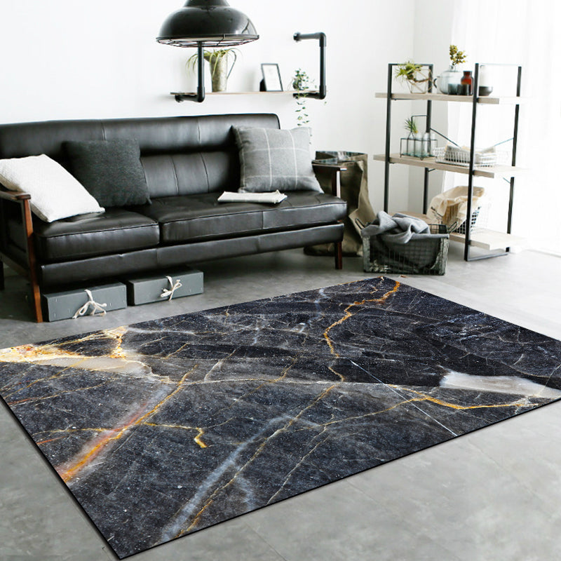 Black Living Room Rug Modernism Marble Surface Pattern Rug Polyester Machine Washable Non-Slip Backing Carpet Black Clearhalo 'Area Rug' 'Rug' 1869322