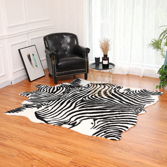 Black Zebra Striped Pattern Rug Polyester Novelty Rug Washable Non-Slip Pet Friendly Carpet for Living Room Black Clearhalo 'Area Rug' 'Casual' 'Rugs' Rug' 1869347