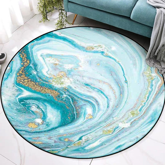 Modern Watercolor Pattern Rug Blue Polyester Carpet Anti-Slip Pet Friendly Washable Rug for Study