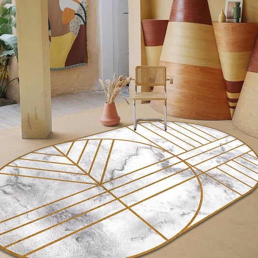 Marble Bedroom Rug Modern Stripe and Geometric Pattern Carpet Polyester Machine Washable Non-Slip Backing Rug White