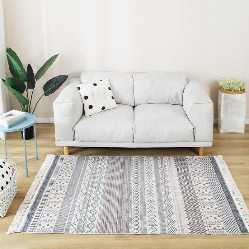 Multicoloured Tribal Stripe Pattern Rug Flax Bohemian Rug Pet Friendly Washable Non-Slip Area Rug for Living Room Beige Clearhalo 'Area Rug' 'Bohemian' 'Rugs' Rug' 1869446