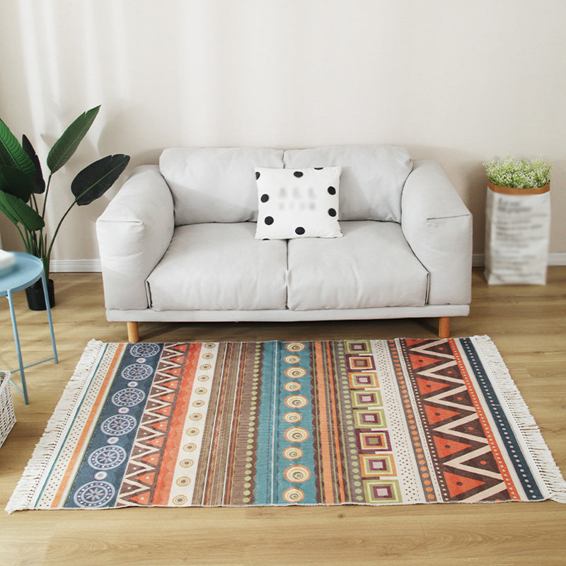 Multicoloured Tribal Stripe Pattern Rug Flax Bohemian Rug Pet Friendly Washable Non-Slip Area Rug for Living Room Red Clearhalo 'Area Rug' 'Bohemian' 'Rugs' Rug' 1869454