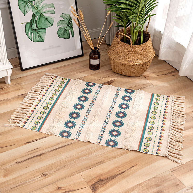 Traditional Tribal Striped Pattern Rug Multicolor Bohemian Rug Flax Pet Friendly Washable Non-Slip Area Rug for Bedroom Blue 2' x 2'11" Clearhalo 'Area Rug' 'Bohemian' 'Rugs' Rug' 1869457