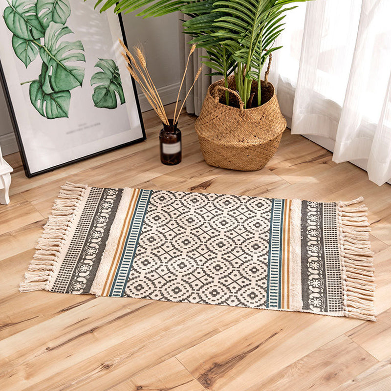 Traditional Tribal Striped Pattern Rug Multicolor Bohemian Rug Flax Pet Friendly Washable Non-Slip Area Rug for Bedroom Dark Gray 2' x 2'11" Clearhalo 'Area Rug' 'Bohemian' 'Rugs' Rug' 1869461