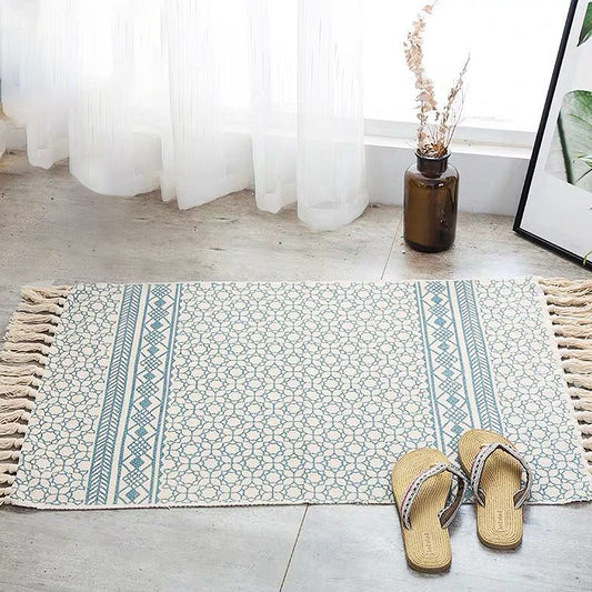 Multicolor Tribal Striped Pattern Rug Cotton Bohemian Rug Washable Non-Slip Pet Friendly Carpet for Living Room Sky Blue 2' x 2'11" Clearhalo 'Area Rug' 'Bohemian' 'Rugs' Rug' 1869466