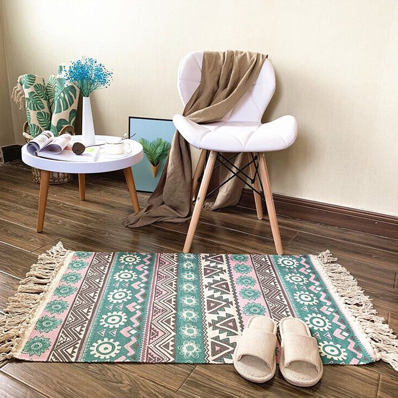 Unique Tribal Pattern Rug Multicolor Southwestern Rug Cotton Washable Non-Slip Pet Friendly Carpet for Living Room Green Clearhalo 'Area Rug' 'Rugs' 'Southwestern' Rug' 1869483