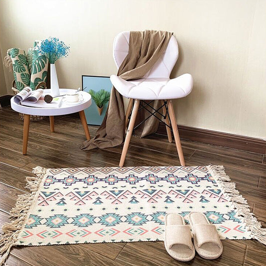 Unique Tribal Pattern Rug Multicolor Southwestern Rug Cotton Washable Non-Slip Pet Friendly Carpet for Living Room White Clearhalo 'Area Rug' 'Rugs' 'Southwestern' Rug' 1869484