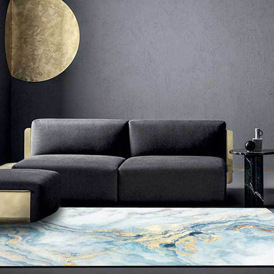 Modern Abstract Rug Blue Synthetics Carpet Anti-Slip Pet Friendly Washable Rug for Home