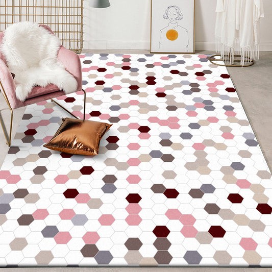 Multicoloured Bedroom Rug Modernist Geometric Pattern Rug Polyester Anti-Slip Backing Washable Area Rug