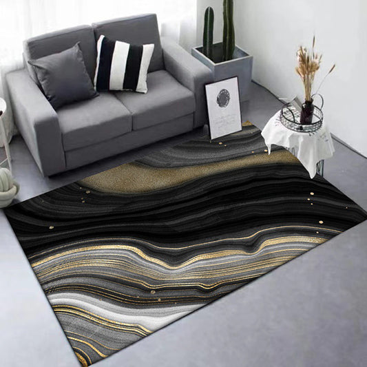 Simple Swirl Striped Pattern Rug Black Nordic Rug Polyester Washable Non-Slip Pet Friendly Carpet for Living Room Black Clearhalo 'Area Rug' 'Modern' 'Rugs' Rug' 1869520
