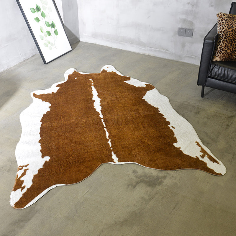 Modernism Cow Skin Pattern Rug White and Black Polyester Rug Non-Slip Pet Friendly Washable Carpet for Living Room Brown 4'7" x 6'7" Clearhalo 'Area Rug' 'Casual' 'Rugs' Rug' 1869532