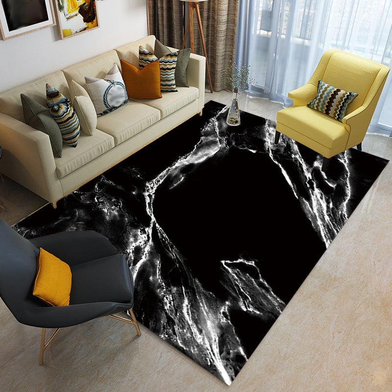 Casual Abstract Rug Black and White Modernist Area Rug Polyester Anti-Slip Pet Friendly Washable Rug for Living Room Black Clearhalo 'Area Rug' 'Rug' 1869561