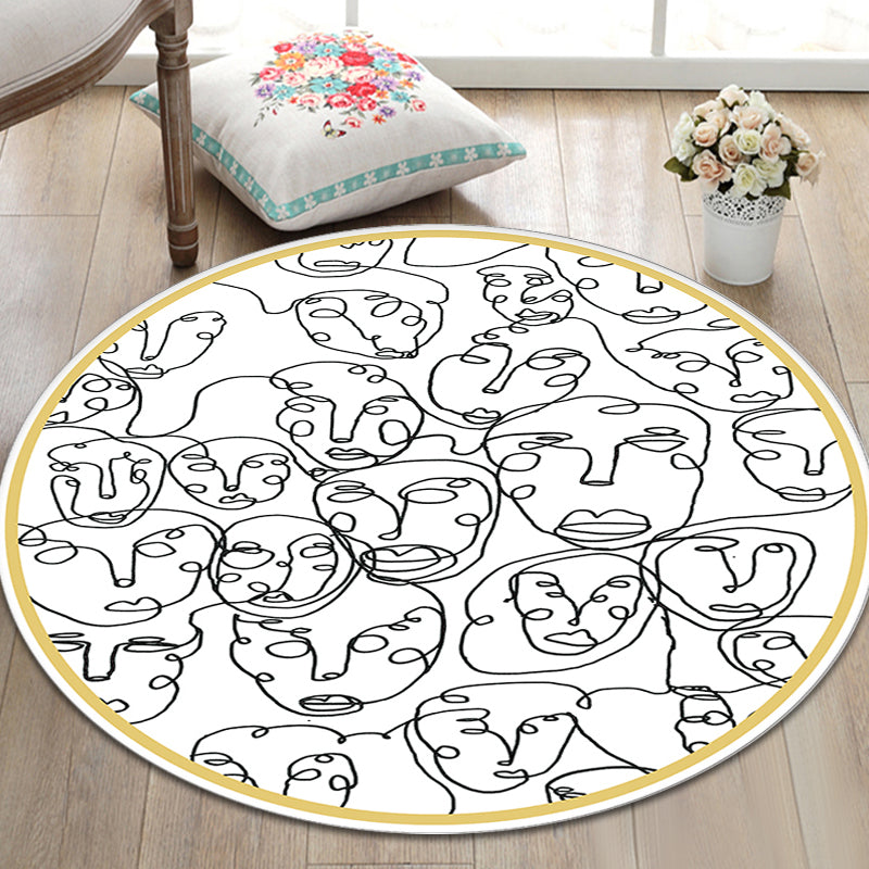 Modernism Face Pattern Rug White Polypropylene Carpet Anti-Slip Backing Pet Friendly Washable Rug for Decoration Clearhalo 'Area Rug' 'Rug' 1869588