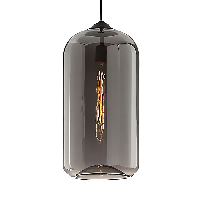 8" Wide Clear/Amber/Smoky Glass Cylindrical Pendant Light Contemporary 1 Light Black Hanging Lamp Fixture Clearhalo 'Ceiling Lights' 'Glass shade' 'Glass' 'Modern Pendants' 'Modern' 'Pendant Lights' 'Pendants' Lighting' 186971