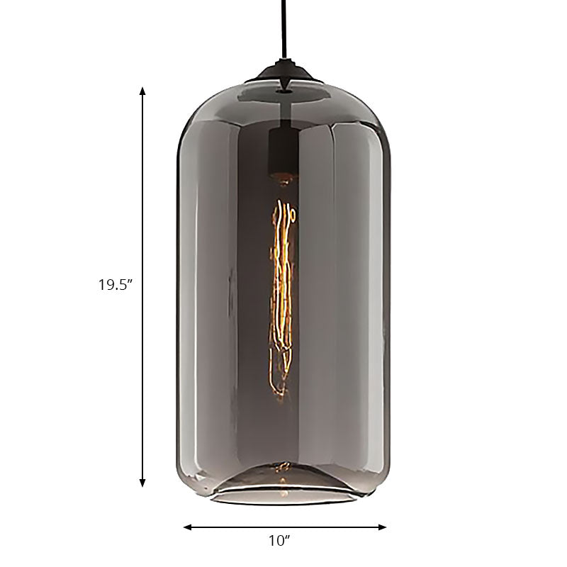 8" Wide Clear/Amber/Smoky Glass Cylindrical Pendant Light Contemporary 1 Light Black Hanging Lamp Fixture Clearhalo 'Ceiling Lights' 'Glass shade' 'Glass' 'Modern Pendants' 'Modern' 'Pendant Lights' 'Pendants' Lighting' 186972