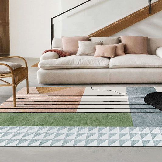 Modernist Abstract Rug Multicolor Polyester Rug Anti-Slip Pet Friendly Washable Area Rug for Living Room Green