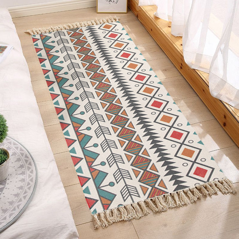 Bohemian Tribal Geometric Pattern Rug Multicoloured Cotton Rug Non-Slip Pet Friendly Washable Area Rug for Bedroom Red Clearhalo 'Area Rug' 'Bohemian' 'Rugs' Rug' 1869748