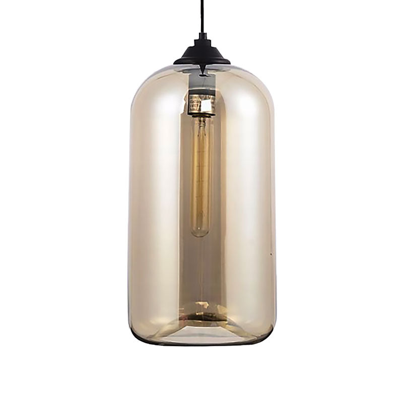 8" Wide Clear/Amber/Smoky Glass Cylindrical Pendant Light Contemporary 1 Light Black Hanging Lamp Fixture Clearhalo 'Ceiling Lights' 'Glass shade' 'Glass' 'Modern Pendants' 'Modern' 'Pendant Lights' 'Pendants' Lighting' 186975