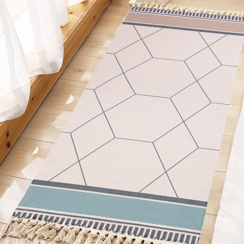 Bohemian Tribal Geometric Pattern Rug Multicoloured Cotton Rug Non-Slip Pet Friendly Washable Area Rug for Bedroom Beige Clearhalo 'Area Rug' 'Bohemian' 'Rugs' Rug' 1869751