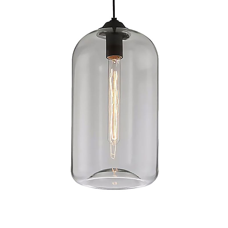 8" Wide Clear/Amber/Smoky Glass Cylindrical Pendant Light Contemporary 1 Light Black Hanging Lamp Fixture Clearhalo 'Ceiling Lights' 'Glass shade' 'Glass' 'Modern Pendants' 'Modern' 'Pendant Lights' 'Pendants' Lighting' 186977
