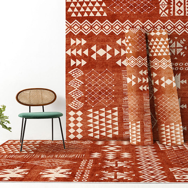 Bohemian Study Carpet Red Tribal Pattern Rug Polypropylene Washable Non-Slip Pet Friendly Rug Clearhalo 'Area Rug' 'Bohemian' 'Rugs' Rug' 1869817
