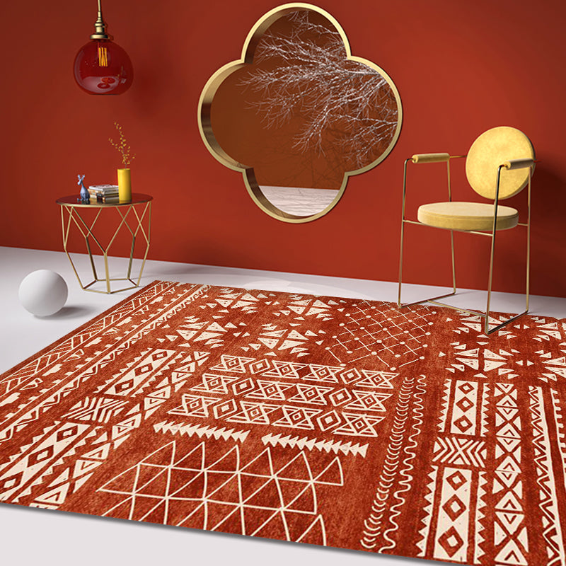 Bohemian Study Carpet Red Tribal Pattern Rug Polypropylene Washable Non-Slip Pet Friendly Rug Brick Red Clearhalo 'Area Rug' 'Bohemian' 'Rugs' Rug' 1869824