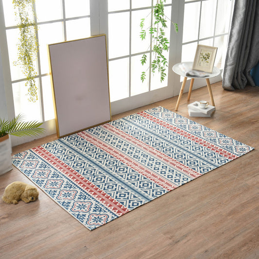 Bohemian Tribal Geometric Pattern Rug with Stripe Multi Colored Flax Rug Non-Slip Pet Friendly Washable Area Rug for Study Dark Blue 3'11" x 5'11" Clearhalo 'Area Rug' 'Bohemian' 'Rugs' Rug' 1869831
