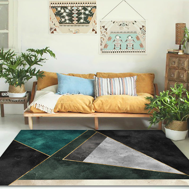Nordic Parlor Rug Green Geometric Pattern Rug Polypropylene Washable Non-Slip Pet Friendly Carpet Black Clearhalo 'Area Rug' 'Rug' 1869867