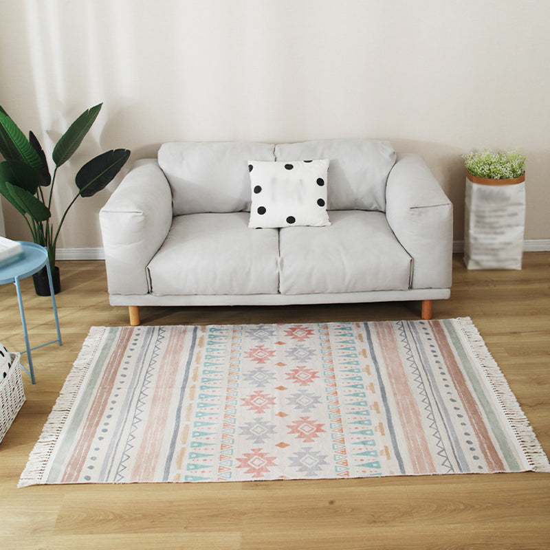 Multicolor Living Room Rug Shabby Chic Tribal Stripe Pattern Rug Flax Washable Anti-Slip Backing Pet Friendly Carpet Red Clearhalo 'Area Rug' 'Bohemian' 'Rugs' Rug' 1869971