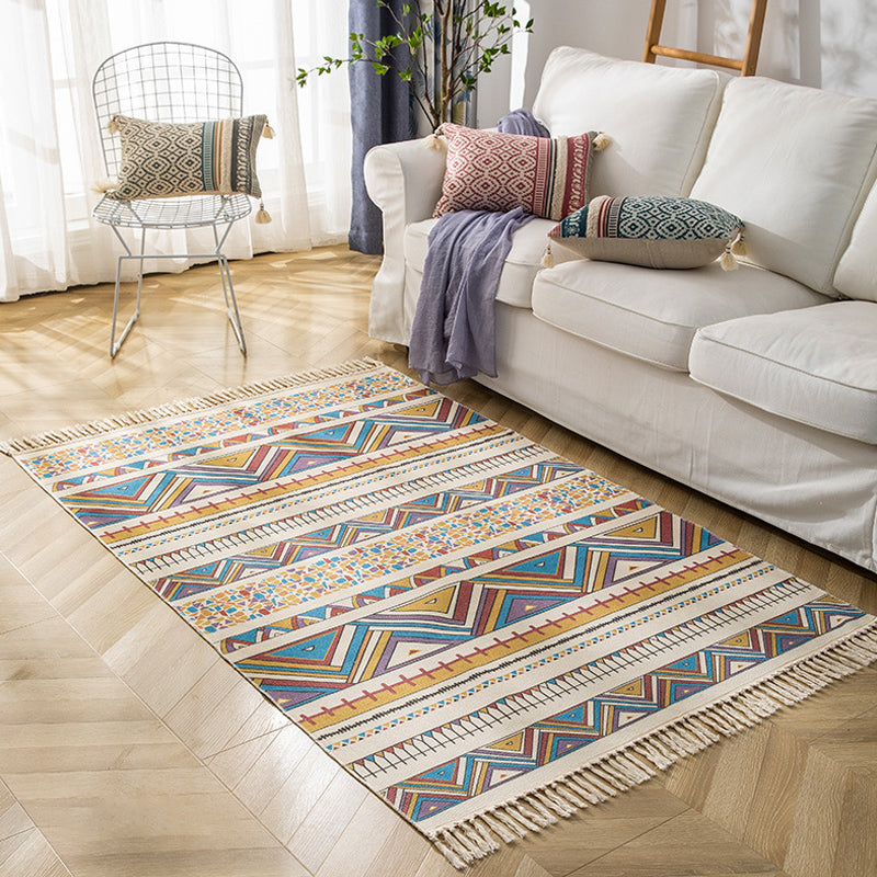 Multicolor Geometric Pattern Rug Flax Moroccan Rug Pet Friendly Washable Non-Slip Area Rug for Living Room Yellow 3'11" x 5'11" Clearhalo 'Area Rug' 'Bohemian' 'Rugs' Rug' 1870054