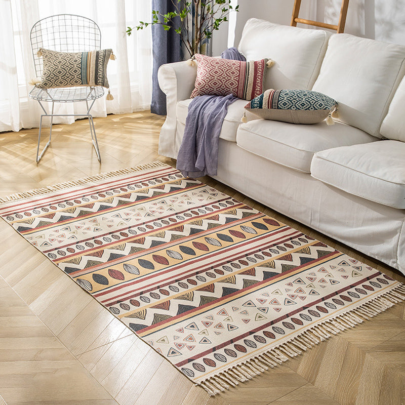 Multicolor Geometric Pattern Rug Flax Moroccan Rug Pet Friendly Washable Non-Slip Area Rug for Living Room Red 3'11" x 5'11" Clearhalo 'Area Rug' 'Bohemian' 'Rugs' Rug' 1870055