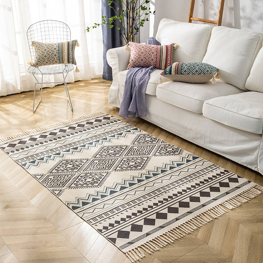 Multicolor Geometric Pattern Rug Flax Moroccan Rug Pet Friendly Washable Non-Slip Area Rug for Living Room Black 3'11" x 5'11"