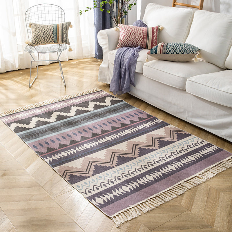 Multicolor Geometric Pattern Rug Flax Moroccan Rug Pet Friendly Washable Non-Slip Area Rug for Living Room Purple 3'11" x 5'11" Clearhalo 'Area Rug' 'Bohemian' 'Rugs' Rug' 1870057