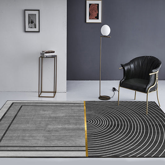 Black Geometry Pattern Rug with Stripe Polyester Modernist Area Rug Washable Anti-Slip Backing Rug for Study Carbon Clearhalo 'Area Rug' 'Modern' 'Rugs' Rug' 1870137