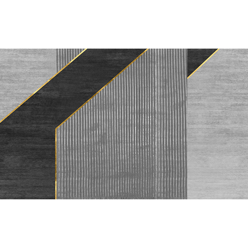 Black Geometry Pattern Rug with Stripe Polyester Modernist Area Rug Washable Anti-Slip Backing Rug for Study Clearhalo 'Area Rug' 'Modern' 'Rugs' Rug' 1870147