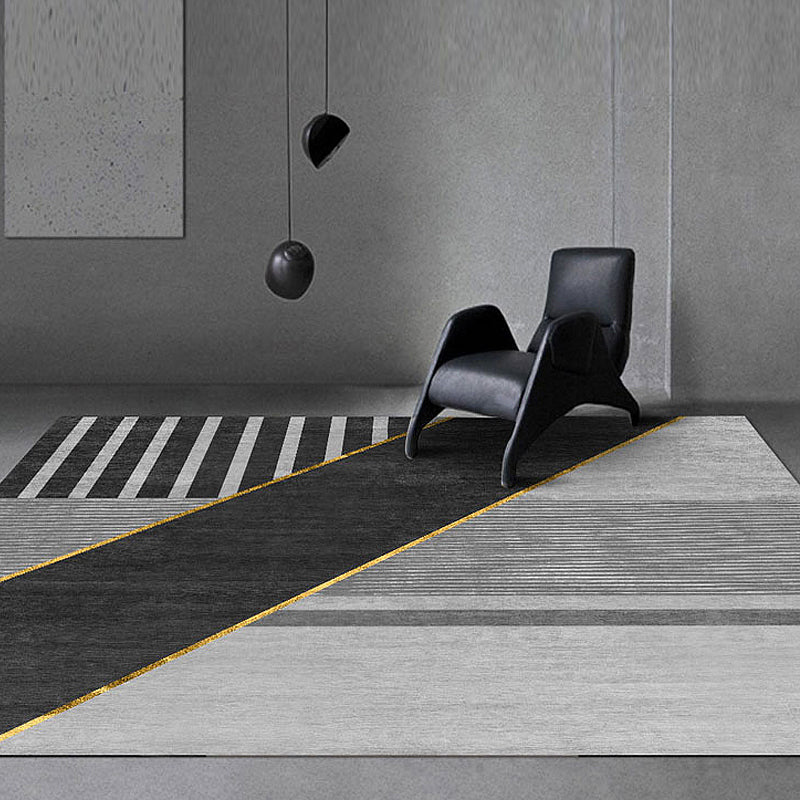 Black Geometry Pattern Rug with Stripe Polyester Modernist Area Rug Washable Anti-Slip Backing Rug for Study Black Clearhalo 'Area Rug' 'Modern' 'Rugs' Rug' 1870148