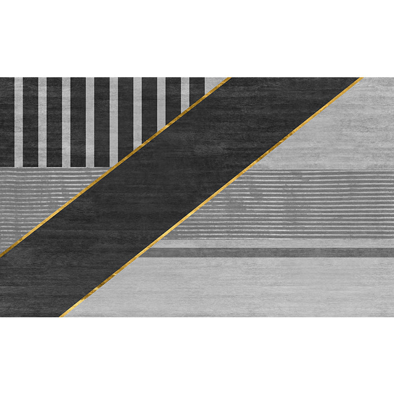 Black Geometry Pattern Rug with Stripe Polyester Modernist Area Rug Washable Anti-Slip Backing Rug for Study Clearhalo 'Area Rug' 'Modern' 'Rugs' Rug' 1870150