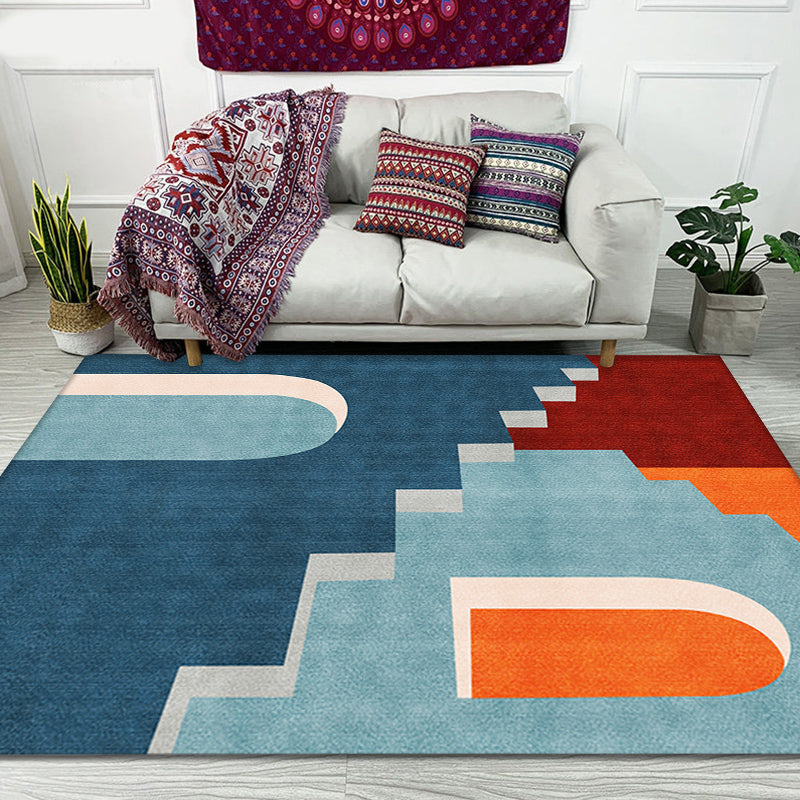 Blue Nordic Rug Polypropylene Door Pattern Rug Pet Friendly Washable Non-Slip Area Rug for Bedroom Aqua Clearhalo 'Area Rug' 'Rug' 1870193