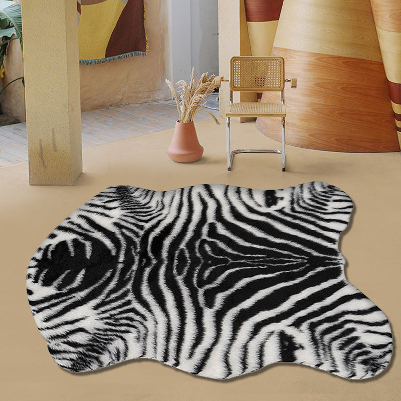 Modernism Zebra Striped Pattern Rug Black and White Polyester Rug Non-Slip Pet Friendly Washable Carpet for Living Room Black 2' x 2'11" Clearhalo 'Area Rug' 'Casual' 'Rugs' Rug' 1870234