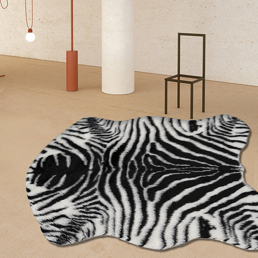 Modernism Zebra Striped Pattern Rug Black and White Polyester Rug Non-Slip Pet Friendly Washable Carpet for Living Room Clearhalo 'Area Rug' 'Casual' 'Rugs' Rug' 1870235