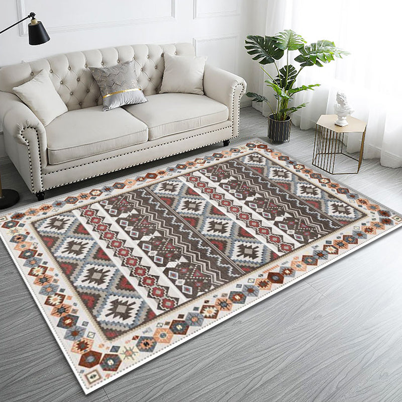 Red Tribal Pattern Rug Polyester Bohemian Rug Washable Anti-Slip Backing Area Rug for Decoration Clearhalo 'Area Rug' 'Bohemian' 'Rugs' Rug' 1870259