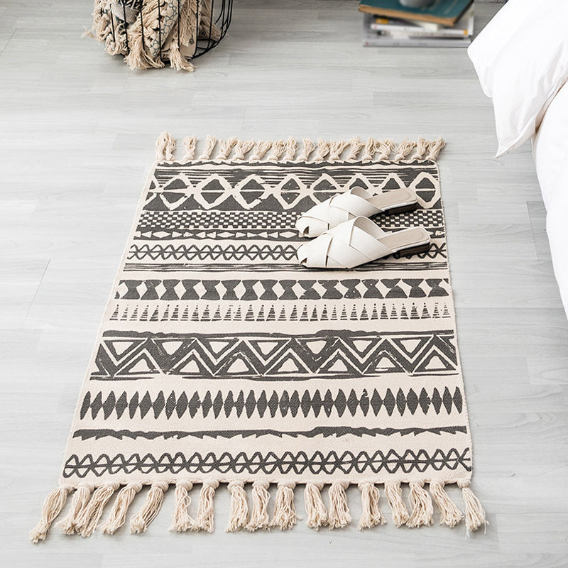 Vintage Tribal Pattern Rug Multicolor Bohemian Rug Cotton Pet Friendly Washable Non-Slip Area Rug for Bedroom Gloss Black Clearhalo 'Area Rug' 'Bohemian' 'Rugs' Rug' 1870280
