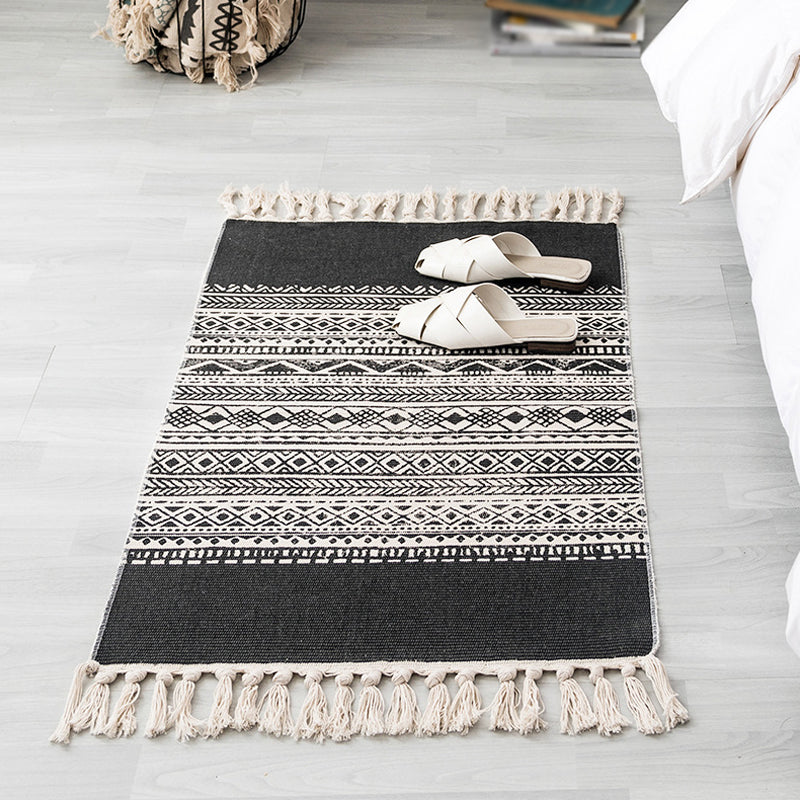 Vintage Tribal Pattern Rug Multicolor Bohemian Rug Cotton Pet Friendly Washable Non-Slip Area Rug for Bedroom Black Clearhalo 'Area Rug' 'Bohemian' 'Rugs' Rug' 1870285
