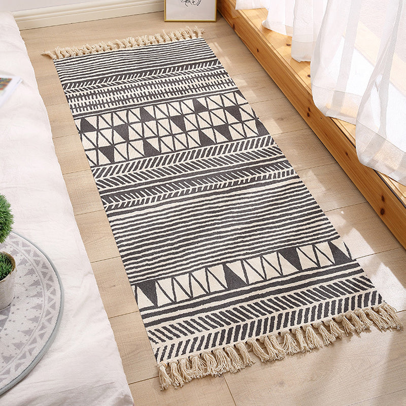 Vintage Tribal Pattern Rug Multicolor Bohemian Rug Cotton Pet Friendly Washable Non-Slip Area Rug for Bedroom Matte Black Clearhalo 'Area Rug' 'Bohemian' 'Rugs' Rug' 1870290