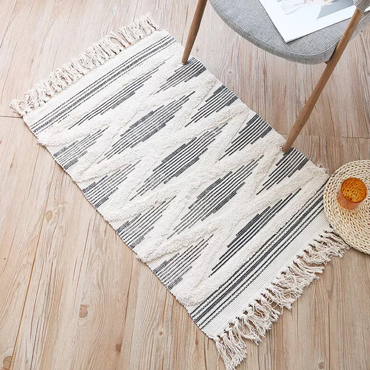 Yellow and Grey Bedroom Rug Southwestern Striped Pattern Rug Cotton Anti-Slip Backing Washable Area Rug Grey 2' x 2'11" Clearhalo 'Area Rug' 'Rugs' 'Southwestern' Rug' 1870295